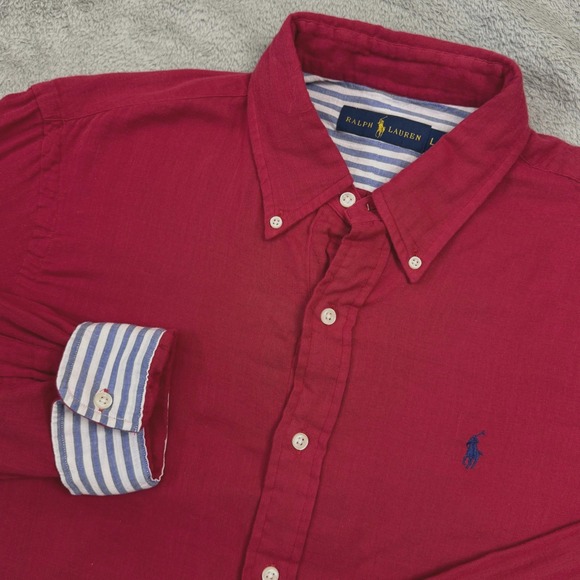 Polo Ralph Lauren Men's Long Sleeve Shirt Size Large Flip Cuffs Cinnamon Red - Picture 1 of 8